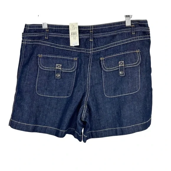 NWT Ann Taylor LOFT Shorts Cotton Linen Blend Blue Chambray Belted Women's 10 - Picture 3 of 6